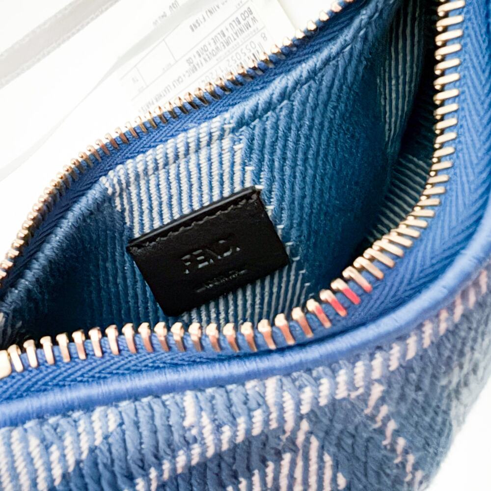 Fendi Nano Fendigraphy Mini Bag Woven Fabric Leather Blue Denim Effect - Picture 13 of 16